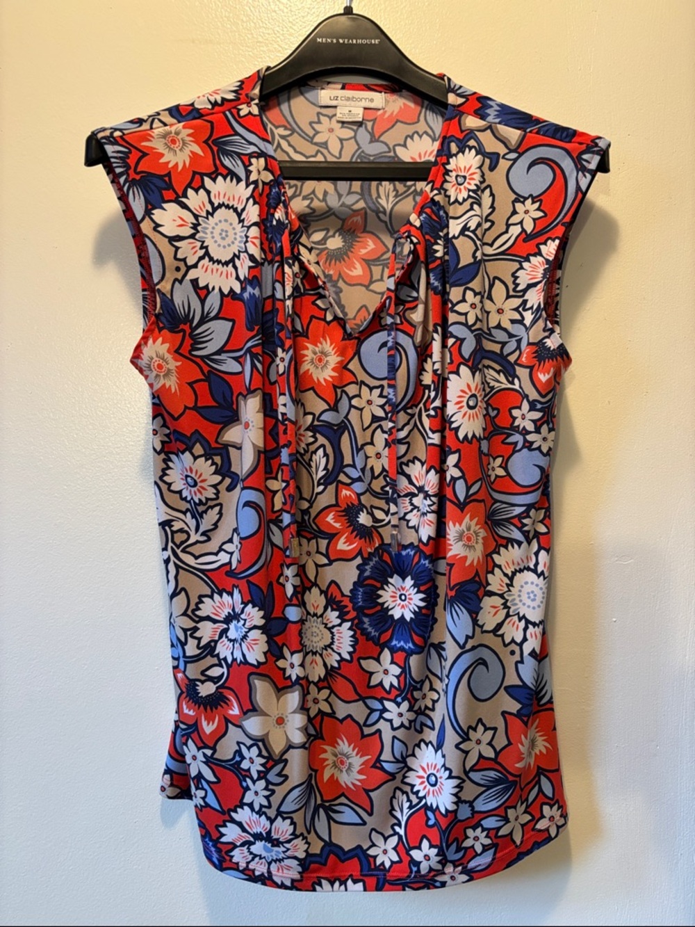 Liz Claiborne Orange, Blue & Cream Floral Tie-Neck Camisole